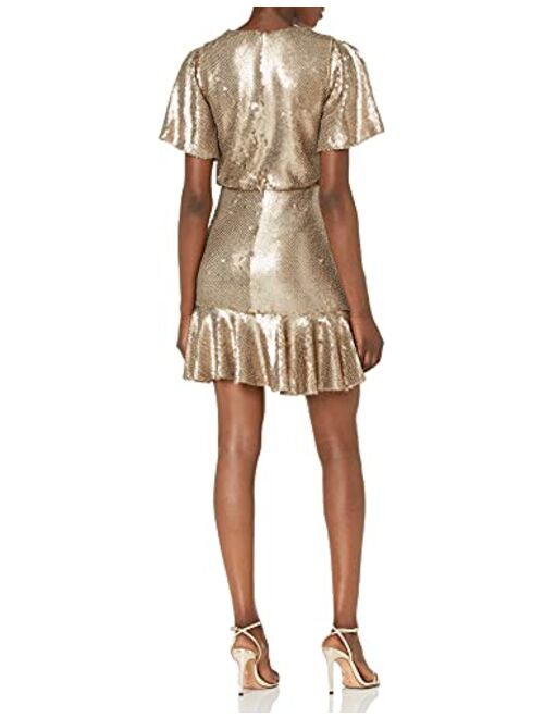 ML Monique Lhuillier Women's Short Sleeve Sequins Cocktail Dress