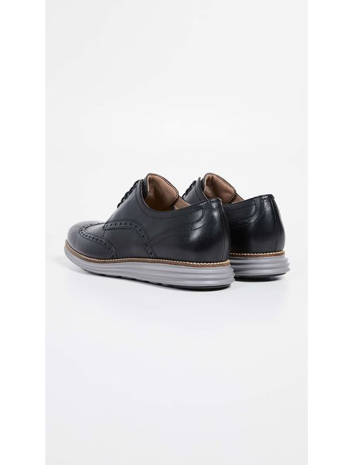 Cole Haan Men's Original Grand Shortwing Oxford Shoe, Black Leather/Ironstone, 9.5 Medium US