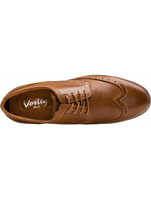 VOSTEY Men's Dress Shoes Leather Brogue Wingtip Oxford Shoes