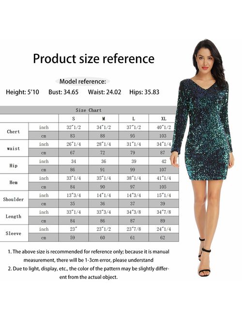 MS STYLE Women's Sparkle Glitzy Glam Sequin Long Sleeve Embellished Flapper Party Club Dress