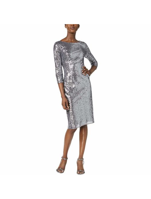 Adrianna Papell Women's Sequined 3/4 Sleeve Sheath Cocktail Dress