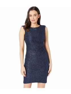 Womens Sequin Lace Cap Sleeve Bodycon Dress with Side Tucks
