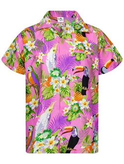 Funky Hawaiian Shirt Men Shortsleeve Frontpocket Hawaiian-Print Leaves Flowers Pineapple