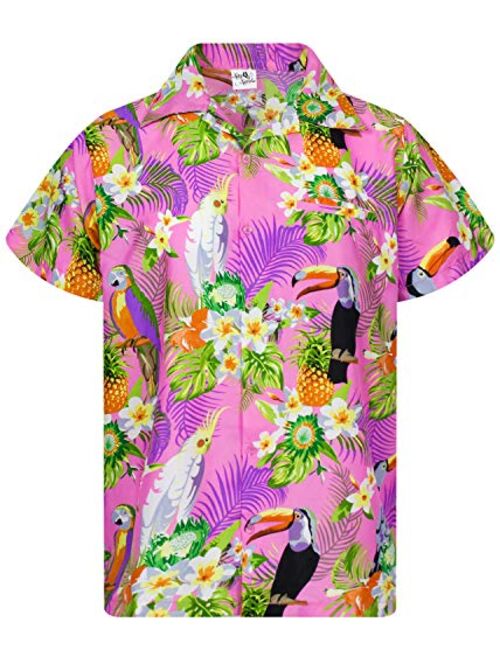 King Kameha Funky Hawaiian Shirt Men Shortsleeve Frontpocket Hawaiian-Print Leaves Flowers Pineapple