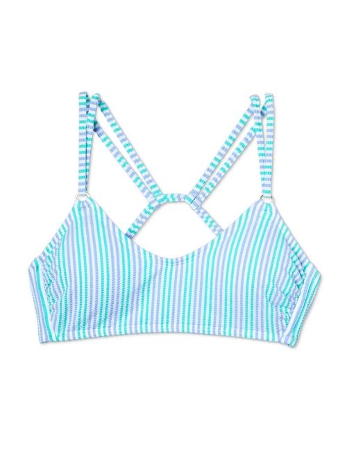 Women's Seersucker Strappy Bralette Bikini Top - Xhilaration&#153; Tropical Blue Stripe