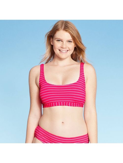 Women's Textured Bralette Bikini Top - Xhilaration&#153; Neon Coral Stripe