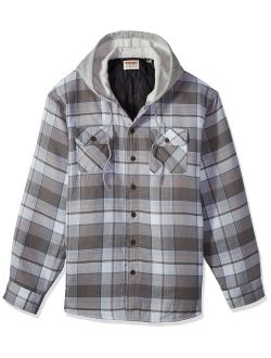 Authentics Men's Long Sleeve Quilted Lined Flannel Shirt Jacket with Hood, Cloud Burst with Gray hood, 3XL