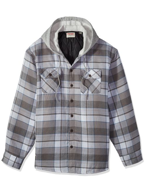 Wrangler Authentics Men's Long Sleeve Quilted Lined Flannel Shirt Jacket with Hood, Cloud Burst with Gray hood, 3XL