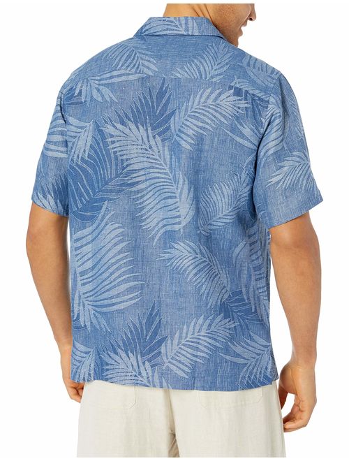 Amazon Brand - 28 Palms Men's Relaxed Fit Silk Linen Tropical Leaves Jacquard Shirt
