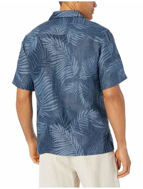 Amazon Brand - 28 Palms Men's Relaxed Fit Silk Linen Tropical Leaves Jacquard Shirt