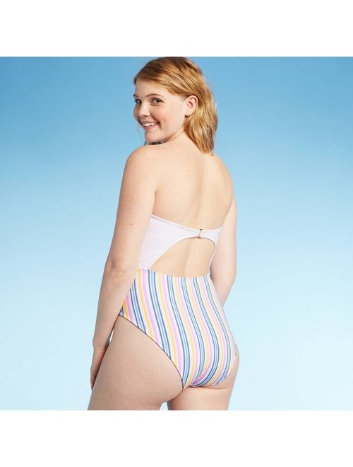 Women's Tie Front Cut Out One Piece Swimsuit - Xhilaration Multi Stripe
