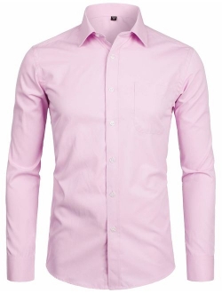 Men's Long Sleeve Dress Shirt Solid Slim Fit Casual Business Formal Button Up Shirts with Pocket