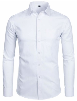 Men's Long Sleeve Dress Shirt Solid Slim Fit Casual Business Formal Button Up Shirts with Pocket