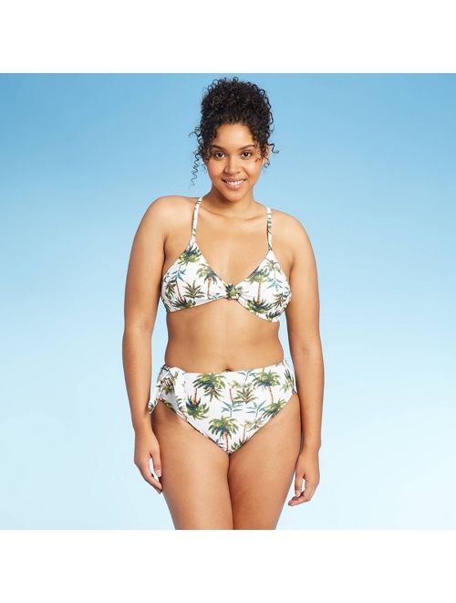 Women's Tie Front High Leg High Waist Bikini Bottom - Xhilaration Palm Print