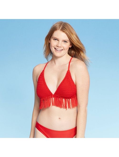 Women's Fringe Crochet Triangle Bikini Top - Xhilaration Red