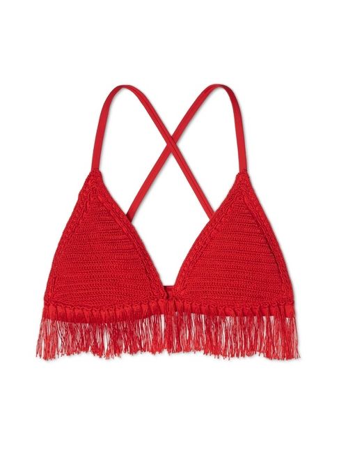 Women's Fringe Crochet Triangle Bikini Top - Xhilaration Red