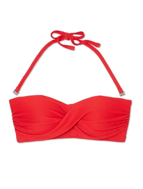 Women's Ribbed Bandeau Bikini Top - Kona Sol Red