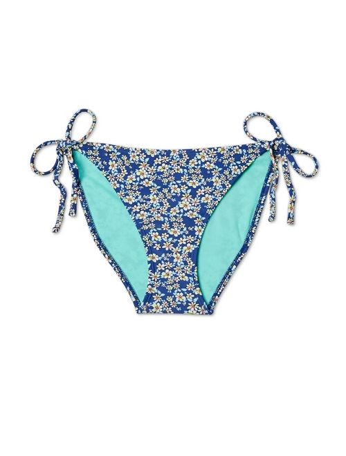 Women's String Bikini Bottom - Xhilaration Blue Floral