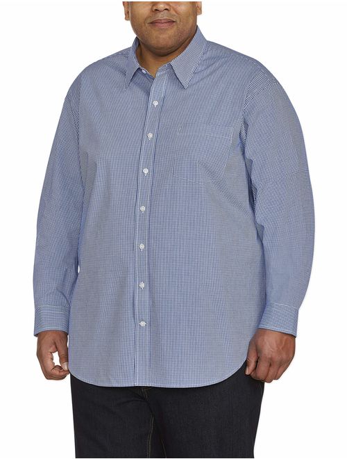 Amazon Essentials Men's Big and Tall Long-Sleeve Gingham Casual Poplin Shirt fit by DXL