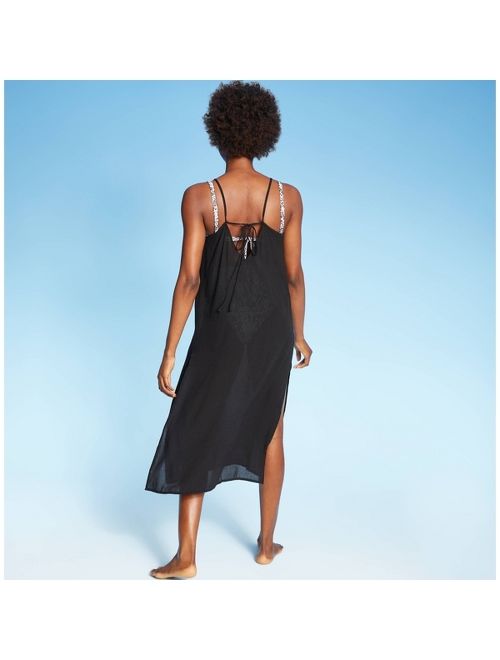 Women's Deep V Lace-Up Cover Up Dress - Xhilaration Black