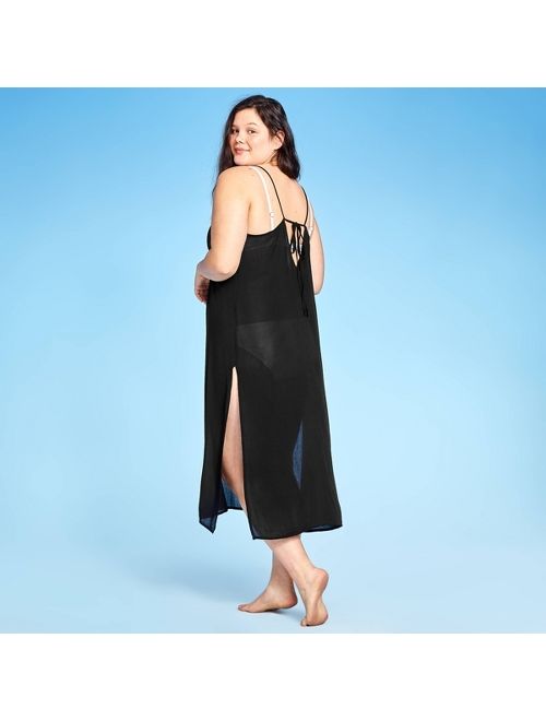 Women's Deep V Lace-Up Cover Up Dress - Xhilaration Black