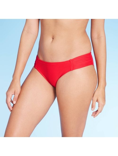 Women's Medium Coverage Ribbed Tab Hipster Bikini Bottom - Kona Sol Red