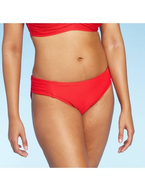 Women's Medium Coverage Ribbed Tab Hipster Bikini Bottom - Kona Sol Red