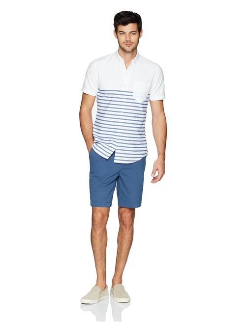 Amazon Brand - Goodthreads Men's Slim-Fit Short-Sleeve Placed-Stripe Pocket Oxford Shirt