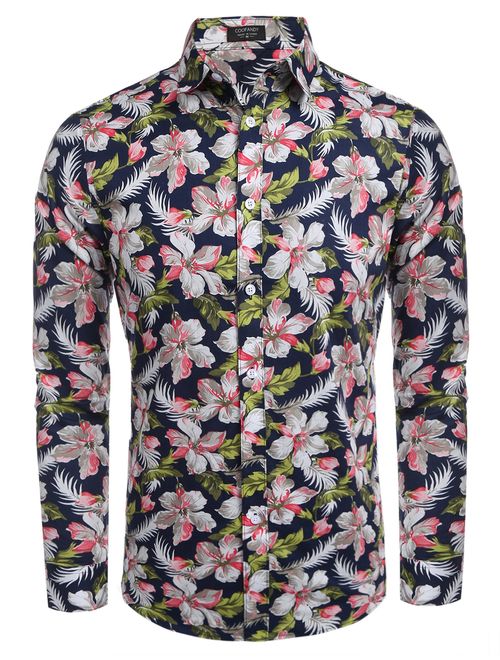 COOFANDY Men's Floral Print Slim Fit Long Sleeve Casual Button Down Shirt