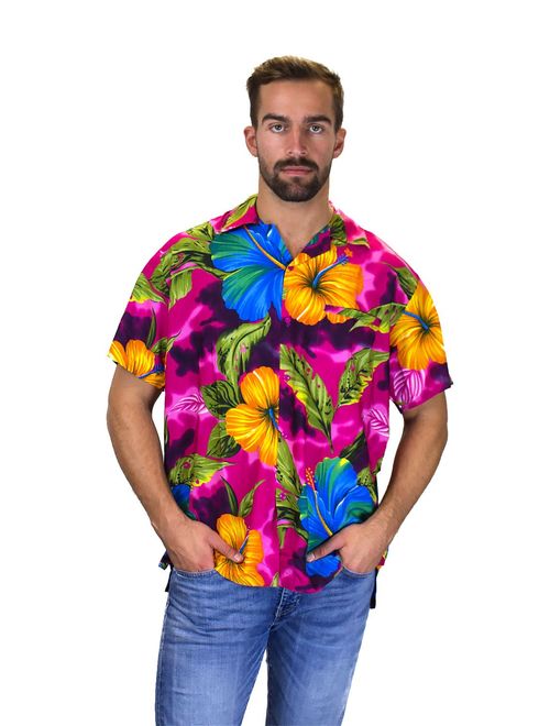 V.H.O. Funky Hawaiian Shirt Men Short-Sleeve Front-Pocket Big Flower Multiple Colors