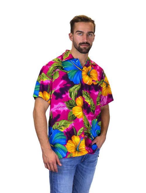 V.H.O. Funky Hawaiian Shirt Men Short-Sleeve Front-Pocket Big Flower Multiple Colors