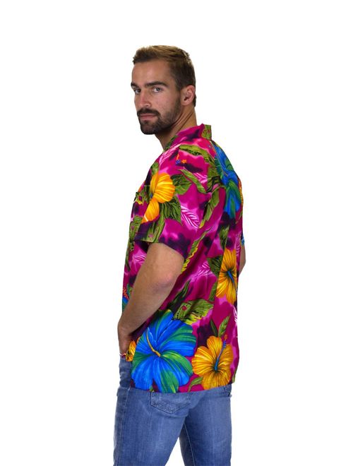 V.H.O. Funky Hawaiian Shirt Men Short-Sleeve Front-Pocket Big Flower Multiple Colors