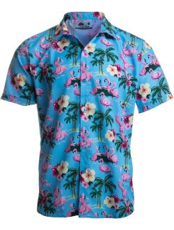 Party Flamingos | Funny Tropical Vacation Humor Hawaiian Button Down Polo Shirt Men