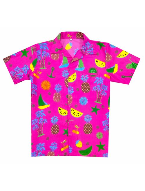 Virgin Crafts Funky Hawaiian Shirts for Men Short Sleeve Parrot Print Aloha