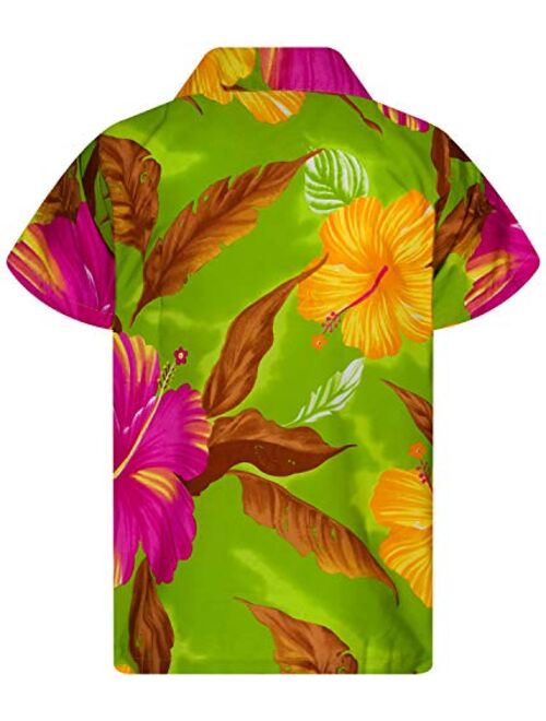 King Kameha Hawaiian Shirt for Men Funky Casual Button Down Very Loud Shortsleeve Unisex Big Flower