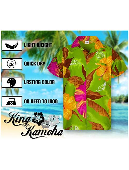 King Kameha Hawaiian Shirt for Men Funky Casual Button Down Very Loud Shortsleeve Unisex Big Flower