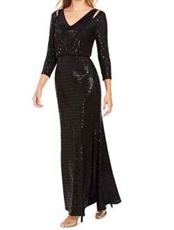 Women's Long Sleeve Blouson Gown with Shoulder Cut Outs