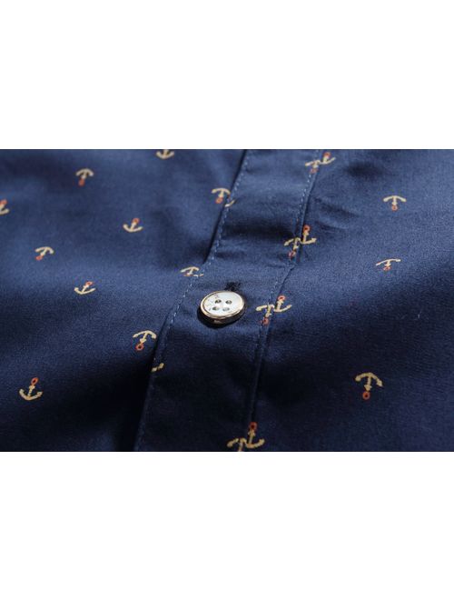 SSLR Men's Anchor Printed Casual Long Sleeve Slim Fit Shirts
