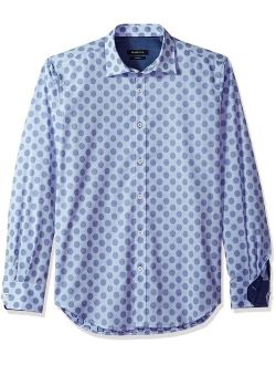 Men's Shaped Fit Flower Printed Long Sleeve Button Down Woven