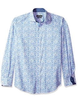 Men's Shaped Fit Flower Printed Long Sleeve Button Down Woven