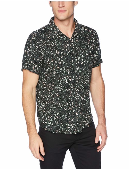 GUESS Men's Short Sleeve Rock Leopard Print Shirt