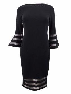 Women's Plus Size Bell Sleeve Sheath with Sheer Inserts Dress