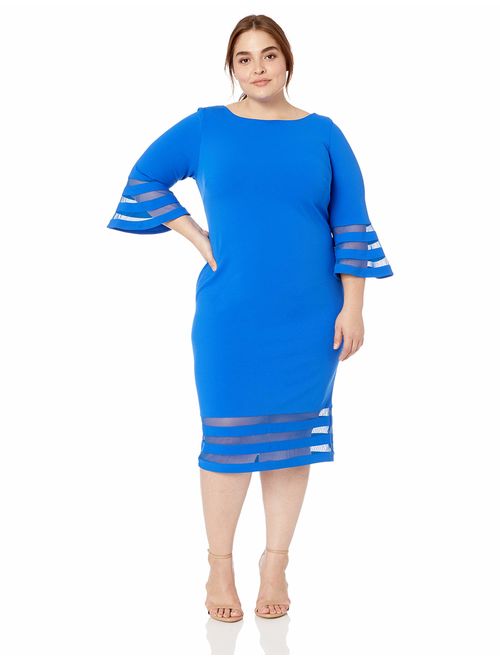 Calvin Klein Women's Plus Size Bell Sleeve Sheath with Sheer Inserts Dress
