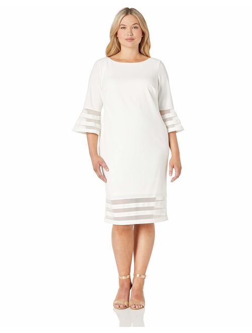 Calvin Klein Women's Plus Size Bell Sleeve Sheath with Sheer Inserts Dress