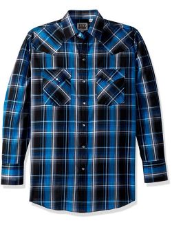 ELY CATTLEMAN Men's Long Sleeve Textured Shirt, Blue Plaid, 2XL