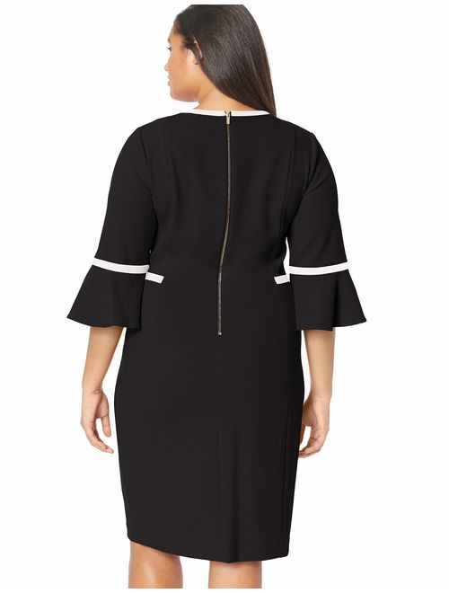 Calvin Klein Women's Plus Size Bell Sleeve Dress with Contrast Piping