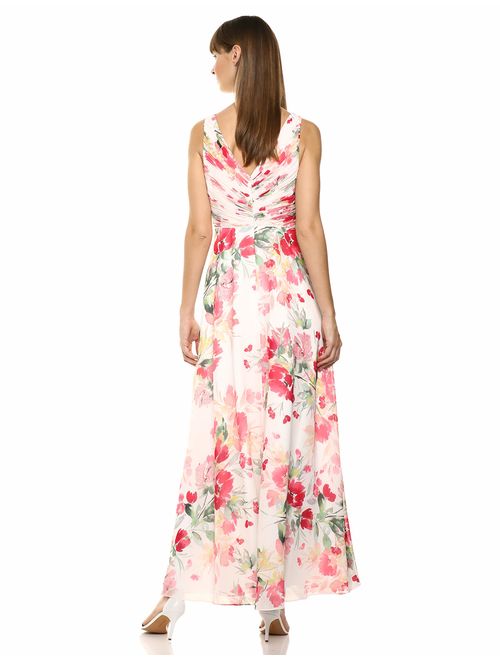 Calvin Klein Women's Sleeveless V-Neck Gown with Shirred Bodice Dress