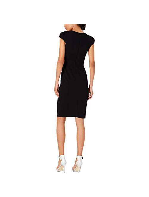 Calvin Klein Women's V-Neck Sheath with Ruched Cap Sleeve Dress