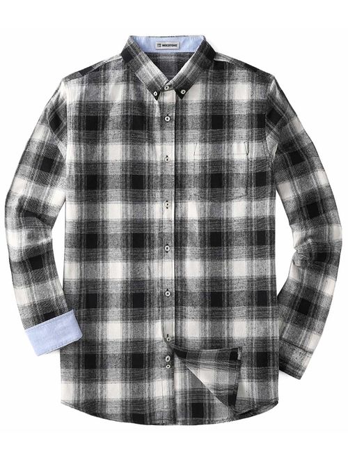 MOCOTONO Men's Long Sleeve Flannel Plaid Dress Shirt Western Button Down Shirts