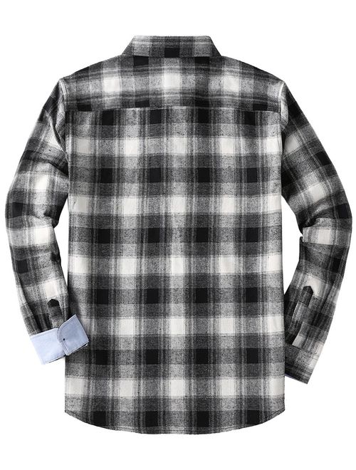 MOCOTONO Men's Long Sleeve Flannel Plaid Dress Shirt Western Button Down Shirts